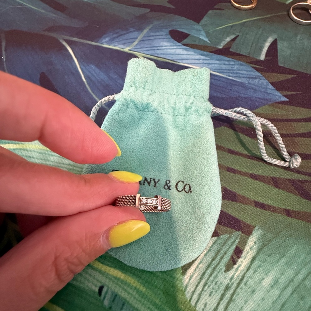 Tiffany & Co. Silver Mesh Ring with Diamonds